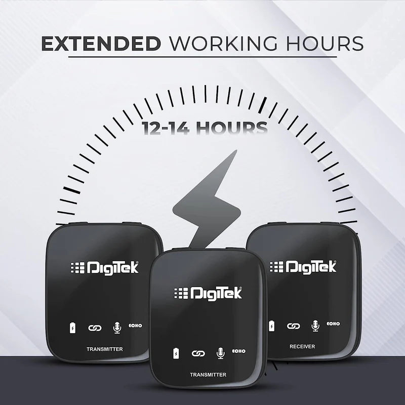 Digitek DWM-101 Wireless Microphone System | ANC Noise Reduction, 360° Sound, 100M Range, Real-Time Monitoring for DSLR, Smartphone