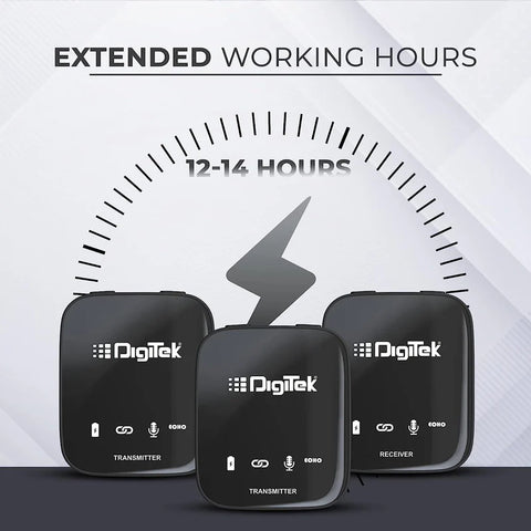 Digitek DWM-101 Wireless Microphone System | ANC Noise Reduction, 360° Sound, 100M Range, Real-Time Monitoring for DSLR, Smartphone