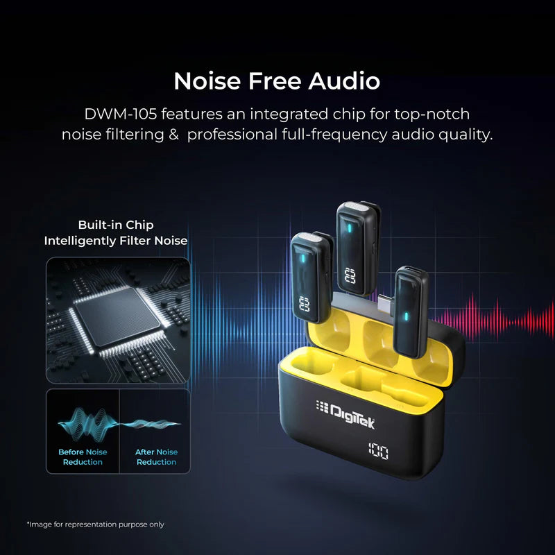 Digitek DWM-105 2-in-1 Wireless Microphone System | ANC Noise Reduction, 50M Range, 6Hr Battery for DSLR, Android, iOS