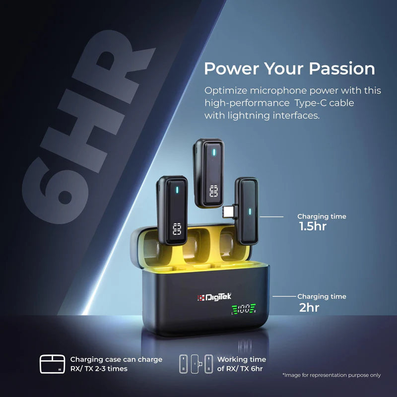 Digitek DWM-105 2-in-1 Wireless Microphone System | ANC Noise Reduction, 50M Range, 6Hr Battery for DSLR, Android, iOS