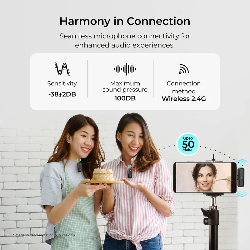 Digitek DWM-105 2-in-1 Wireless Microphone System | ANC Noise Reduction, 50M Range, 6Hr Battery for DSLR, Android, iOS