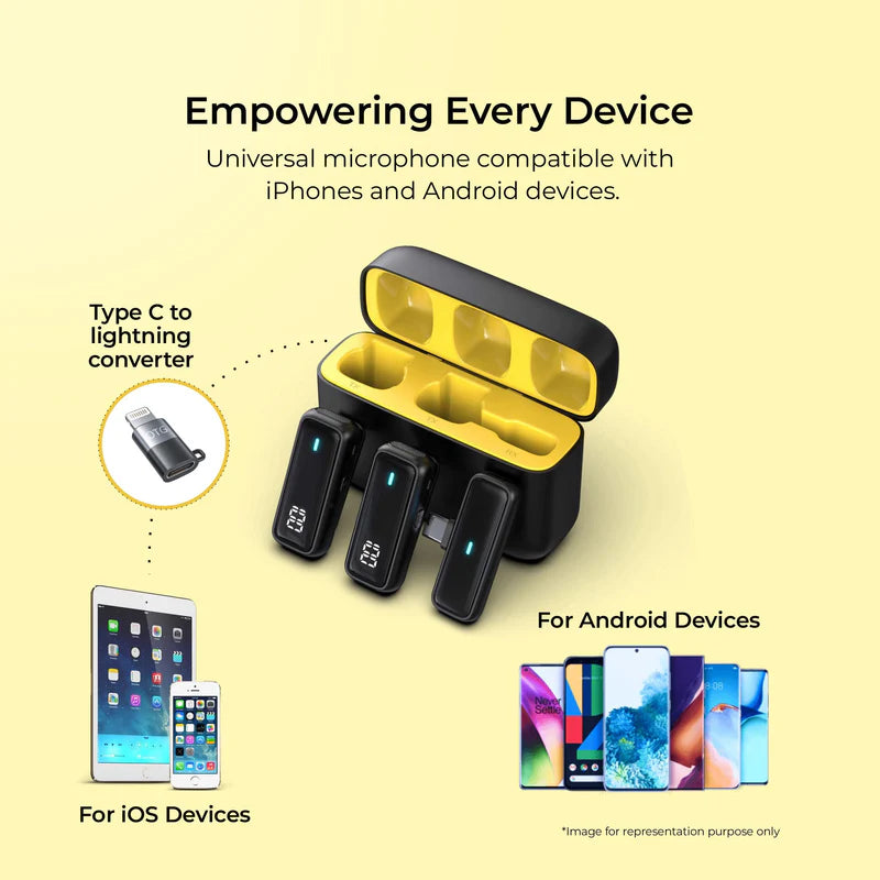 Digitek DWM-105 2-in-1 Wireless Microphone System | ANC Noise Reduction, 50M Range, 6Hr Battery for DSLR, Android, iOS
