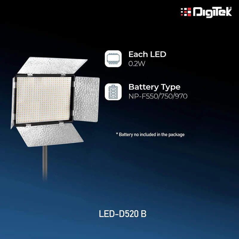 Digitek LED-D520B Professional 37W Bi-Colour Video Light | 3200K-5600K, Hotshoe Mount, Tripod Compatible for DSLR Photography (battery not included)