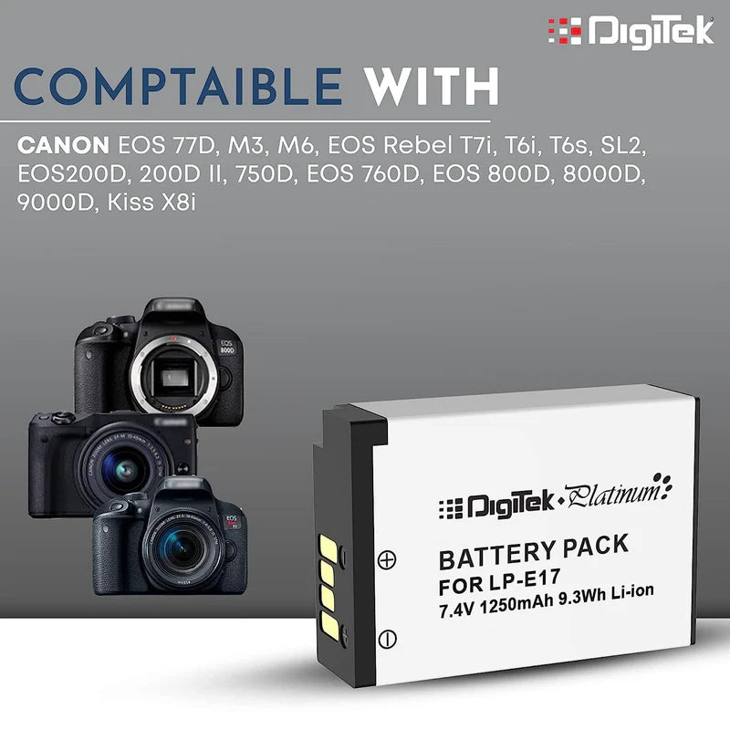 Digitek LP-E17 Platinum Extra Power Rechargeable Li-ion Battery for Canon DSLR & Mirrorless Cameras