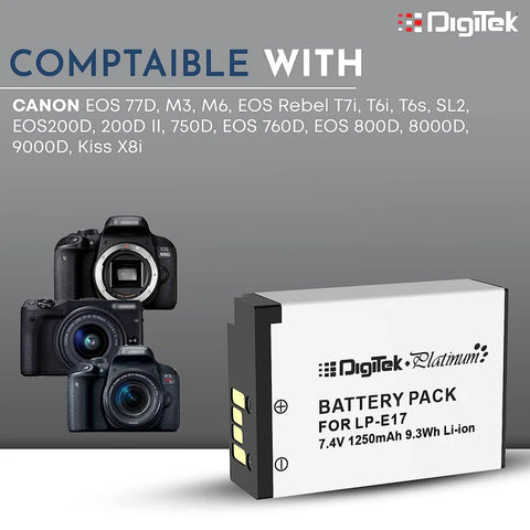 Digitek LP-E17 Platinum Extra Power Rechargeable Li-ion Battery for Canon DSLR & Mirrorless Cameras