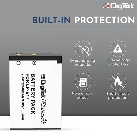 Digitek LP-E17 Platinum Extra Power Rechargeable Li-ion Battery for Canon DSLR & Mirrorless Cameras