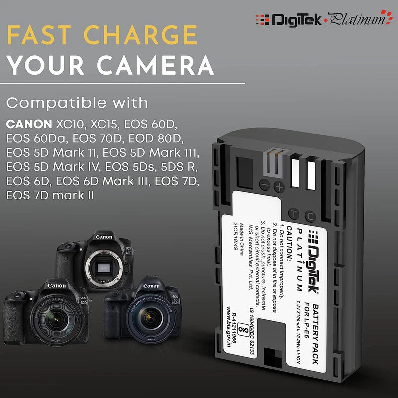 Digitek LP-E6 Platinum 2100mAh Rechargeable Li-ion Battery for Canon DSLR Cameras