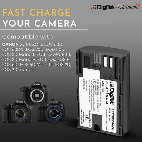 Digitek LP-E6 Platinum 2100mAh Rechargeable Li-ion Battery for Canon DSLR Cameras