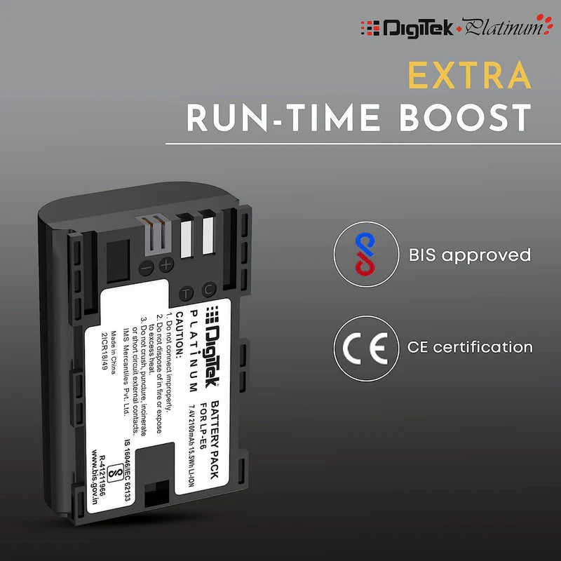 Digitek LP-E6 Platinum 2100mAh Rechargeable Li-ion Battery for Canon DSLR Cameras