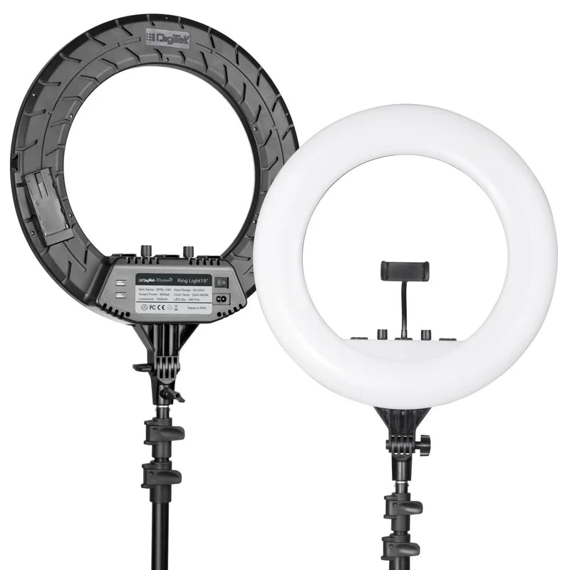 Digitek Platinum DPRL-19H Professional LED Ring Light 80W | AC/DC Power, 7200LM, CRI 97+, 3200K-5600K, 360° Phone Holder