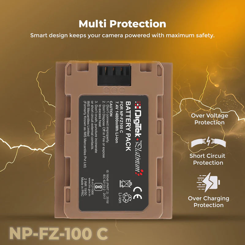 Digitek NP-FZ100C Combo 14800mWh Li-ion Battery for Sony Alpha Mirrorless Cameras