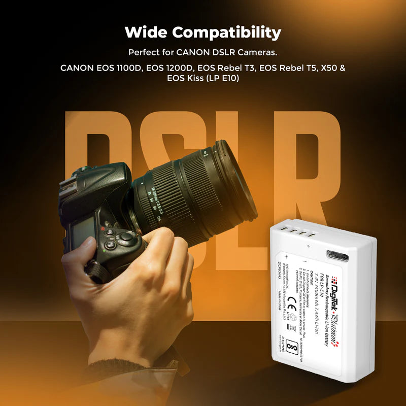 Digitek Platinum LP-E10 Type C 1000mAh Li-ion Battery for Canon DSLR Cameras (EOS 1100D, 1200D, 1300D, Rebel T3, T5, T6)
