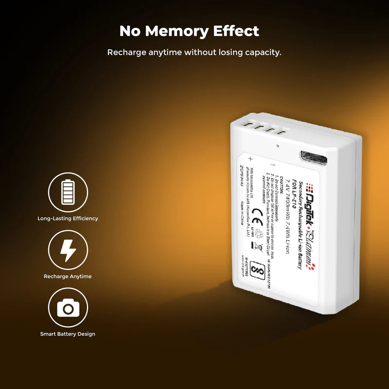 Digitek Platinum LP-E10 Type C 1000mAh Li-ion Battery for Canon DSLR Cameras (EOS 1100D, 1200D, 1300D, Rebel T3, T5, T6)