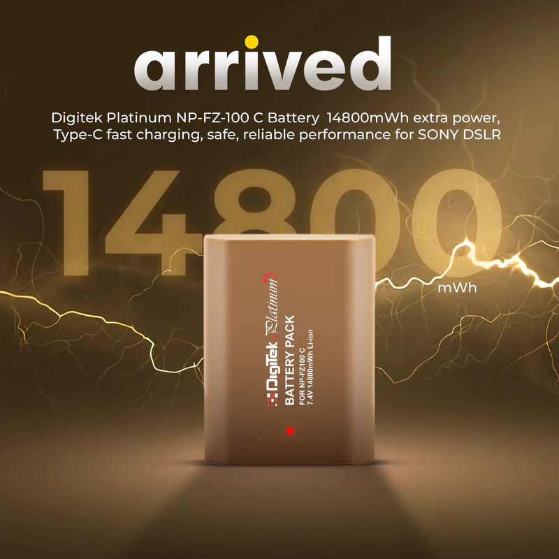 Digitek NP-FZ100C Combo 14800mWh Li-ion Battery for Sony Alpha Mirrorless Cameras
