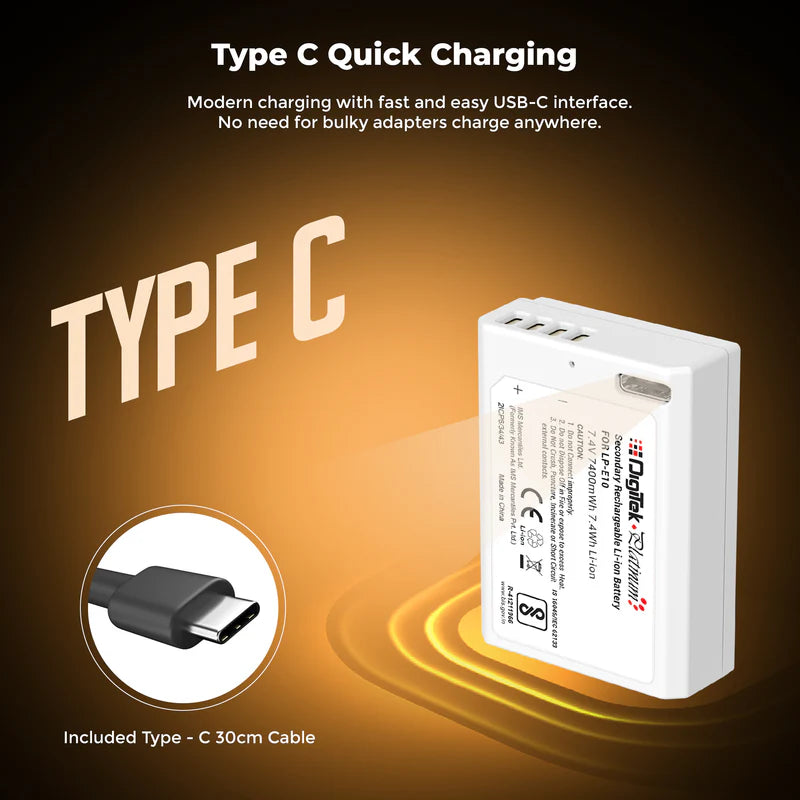 Digitek Platinum LP-E10 Type C 1000mAh Li-ion Battery for Canon DSLR Cameras (EOS 1100D, 1200D, 1300D, Rebel T3, T5, T6)
