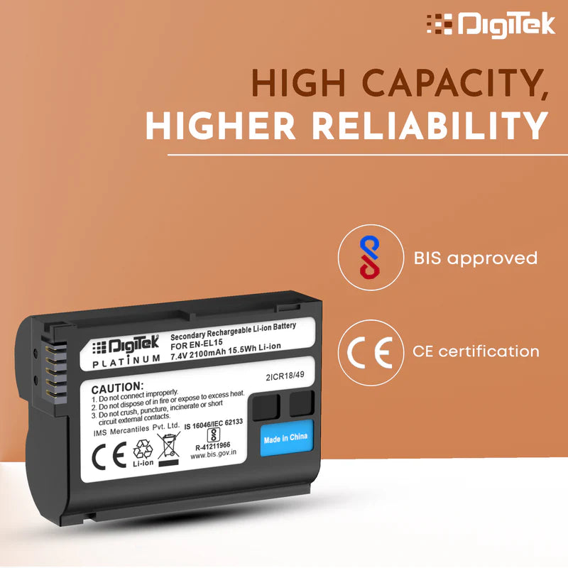 Digitek ENEL-15 Platinum Rechargeable Li-ion Battery for Nikon DSLR & Mirrorless Cameras