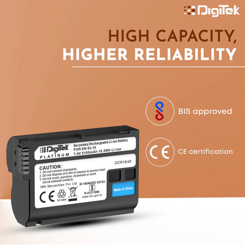 Digitek ENEL-15 Platinum Rechargeable Li-ion Battery for Nikon DSLR & Mirrorless Cameras