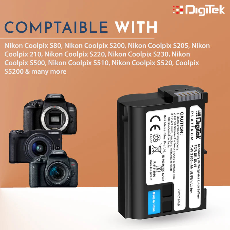 Digitek ENEL-15 Platinum Rechargeable Li-ion Battery for Nikon DSLR & Mirrorless Cameras