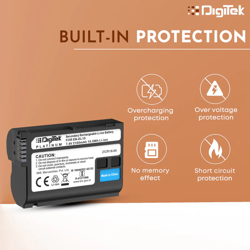 Digitek ENEL-15 Platinum Rechargeable Li-ion Battery for Nikon DSLR & Mirrorless Cameras