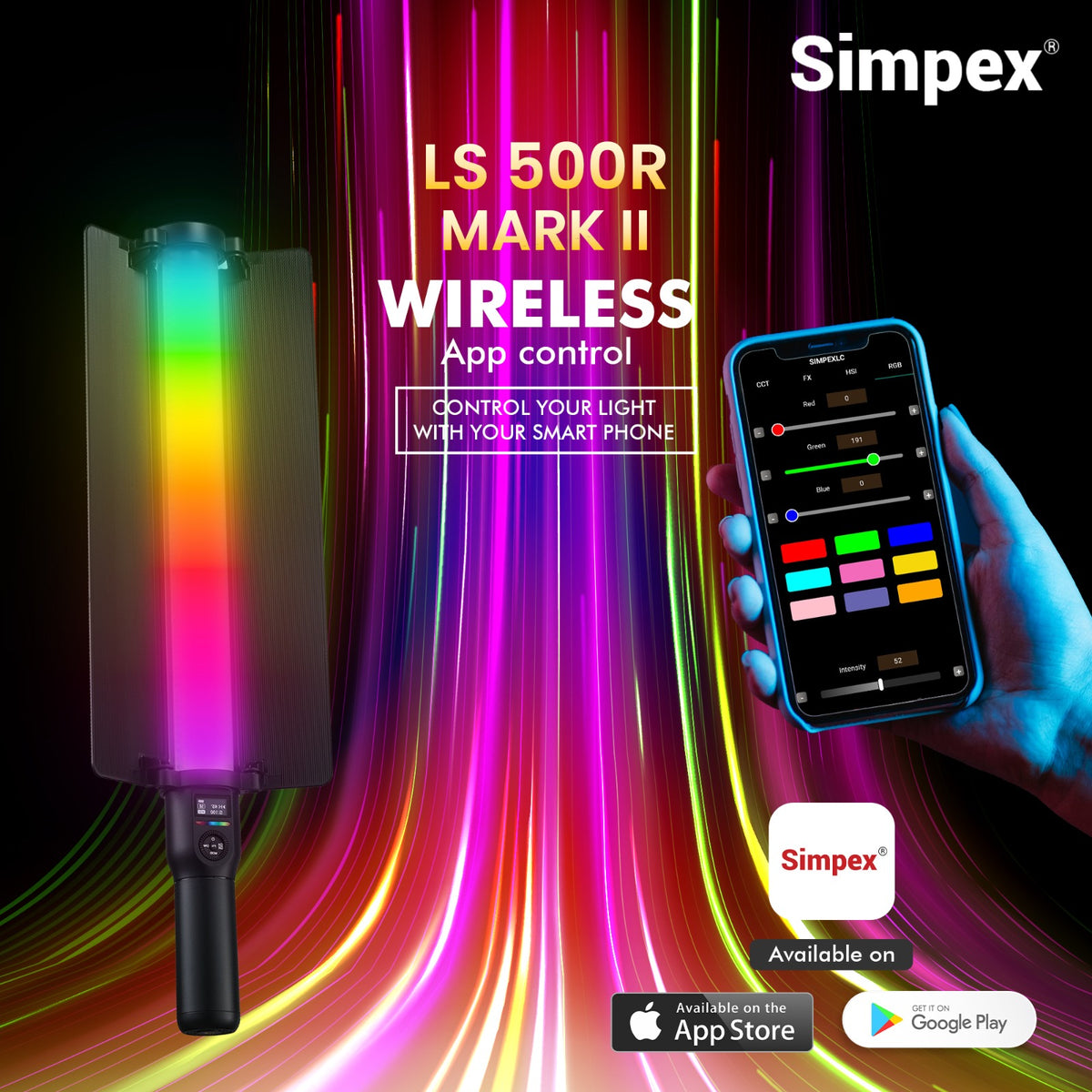 Simpex LS-500R Mark II 60W RGB LED Stick Light | Full RGB Bi-Colour for Creative Professional Photography