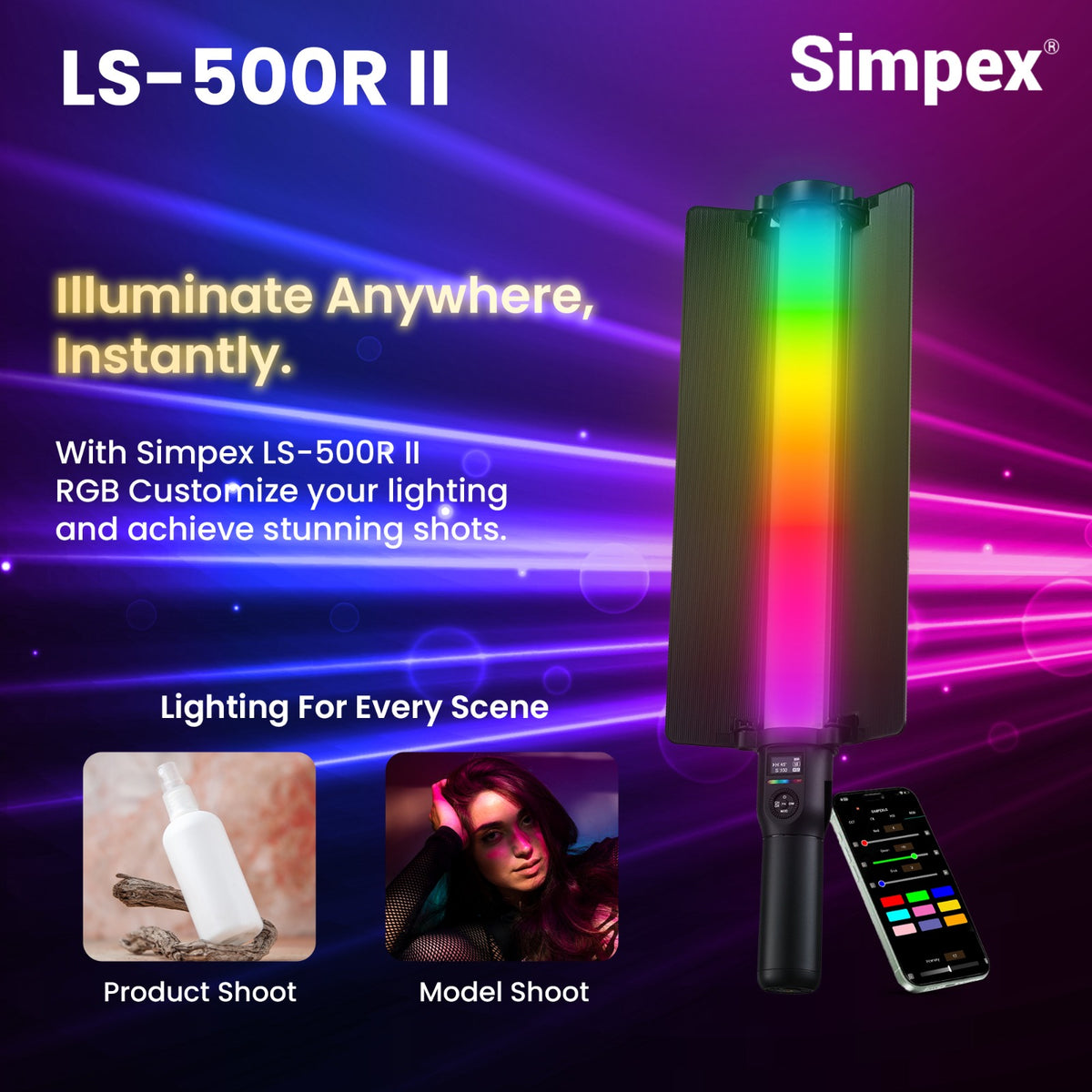 Simpex LS-500R Mark II 60W RGB LED Stick Light | Full RGB Bi-Colour for Creative Professional Photography